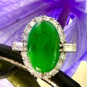 Platinum Jadeite & Diamond Ring Size 5.5